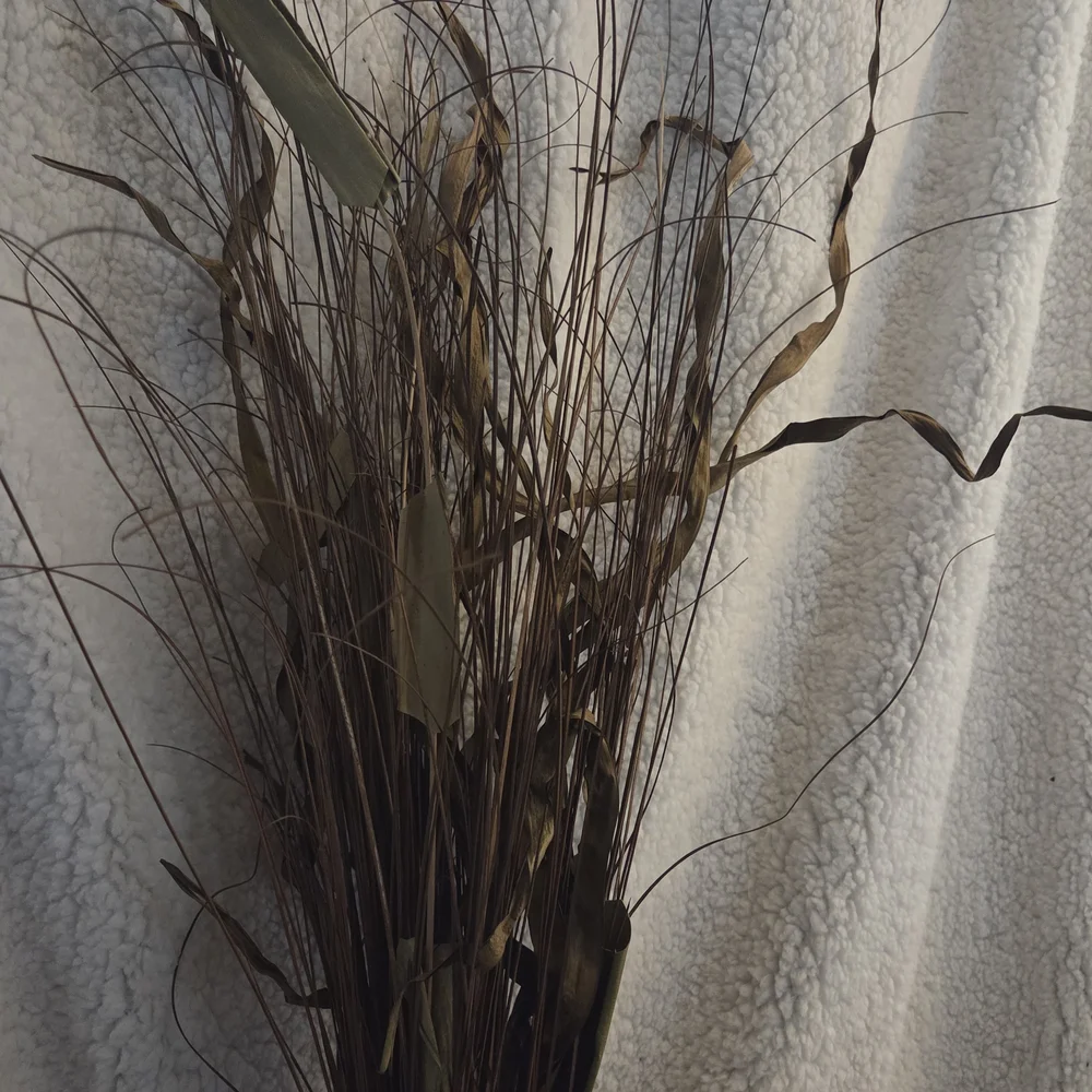 Vintage Carved Wood Table Vase w/ Dried Grass | Boho Accent Decor